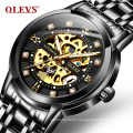 OLEVS 9901 Men Mechanical Watch Luxury Brand Fashion Casual Watches Man Waterpreef Hollow Cool Black Leather Wristwatch